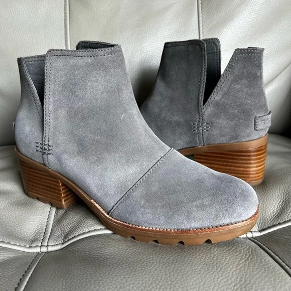 SOREL Cate Cut Out Booties 8.5 Waterproof Suede Ankle Boots #NL3384-052 Gray - Picture 1 of 5